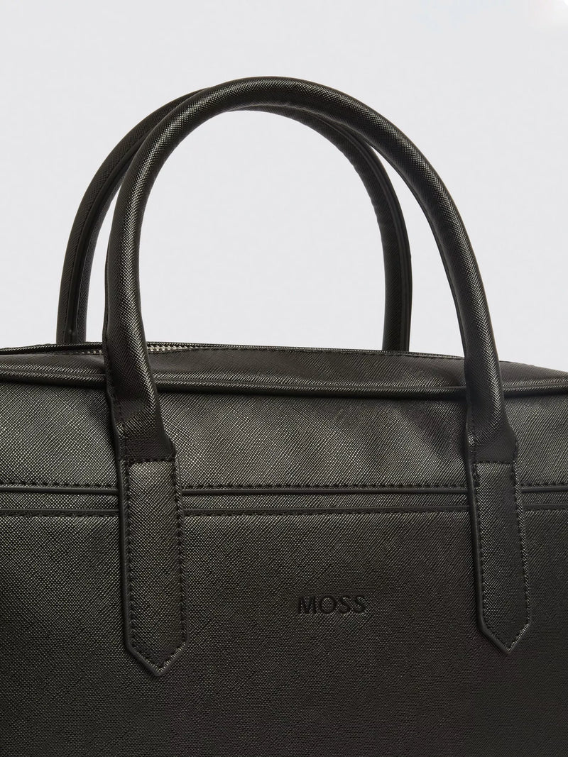 Moss Saffiano effect attaché bag black faux leather (British brand)