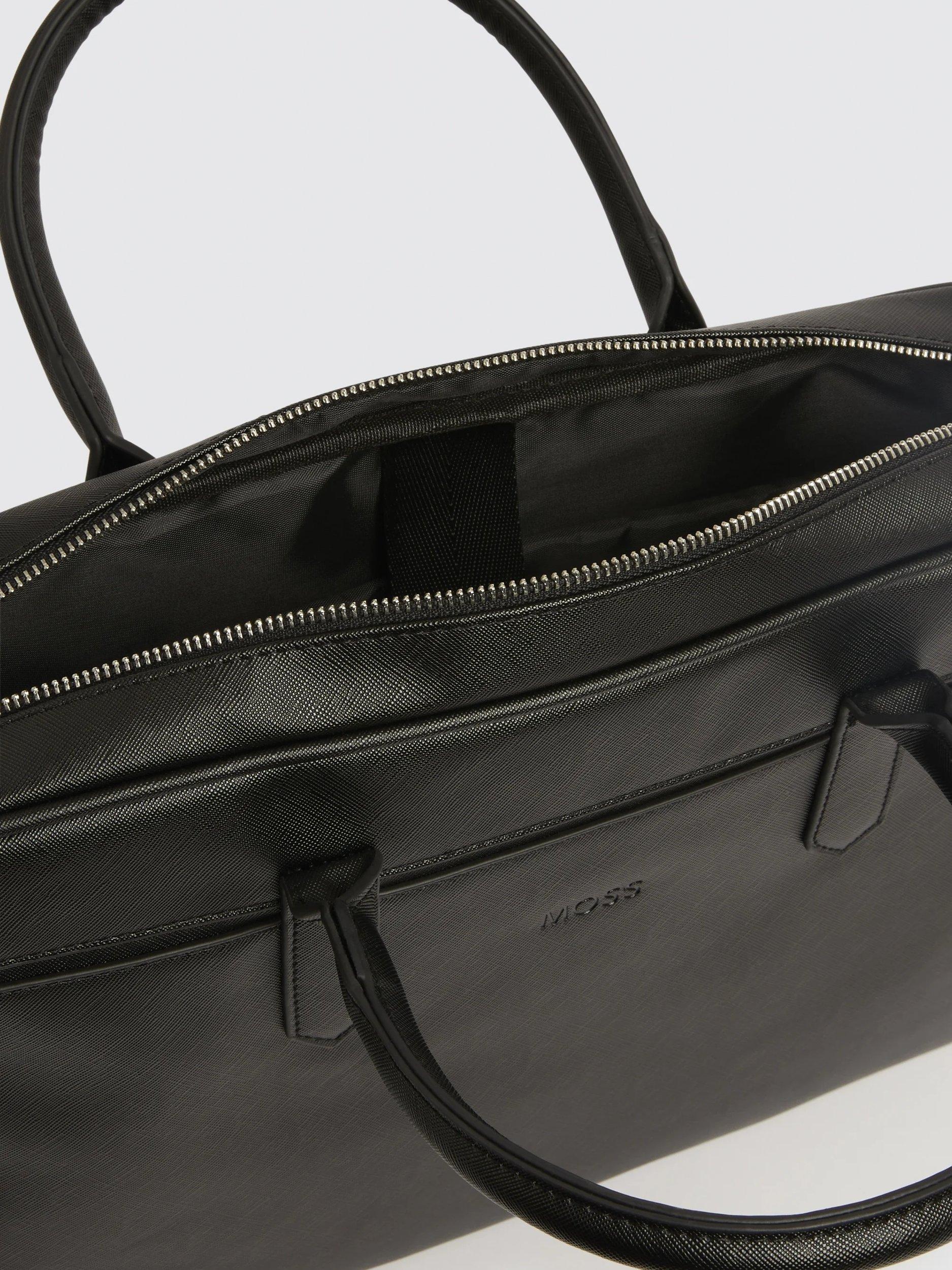 Moss Saffiano effect attaché bag black faux leather (British brand)