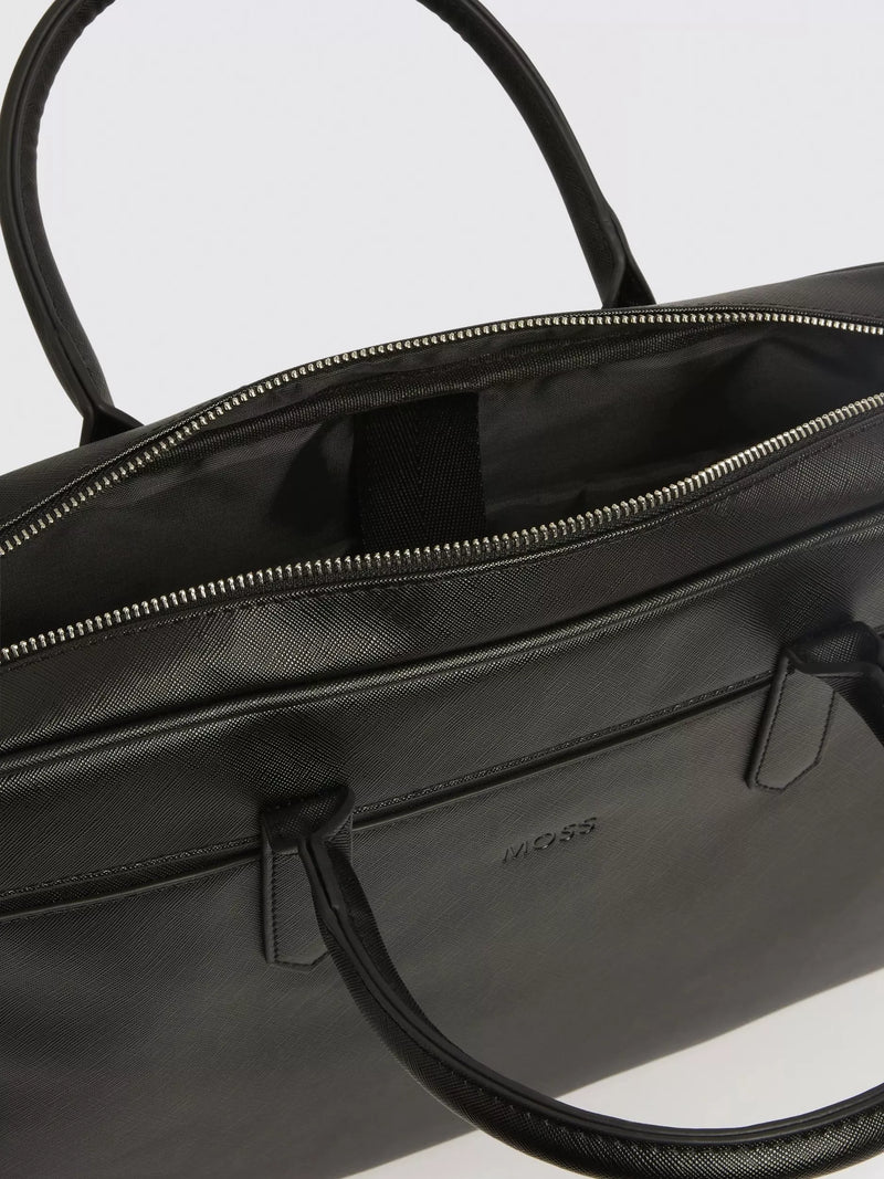 Moss Saffiano effect attaché bag black faux leather (British brand)