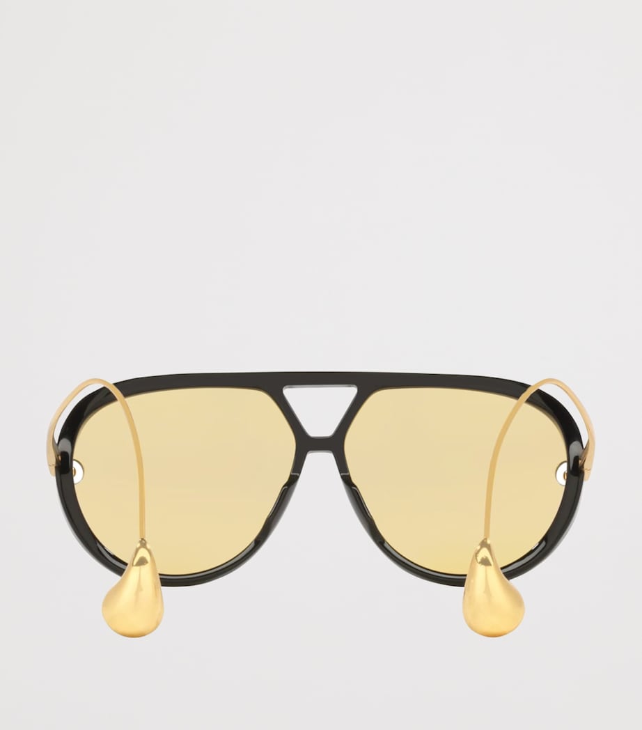 Bottega Veneta aviator sunglasses with drop-shaped temple tips, imported from the UK