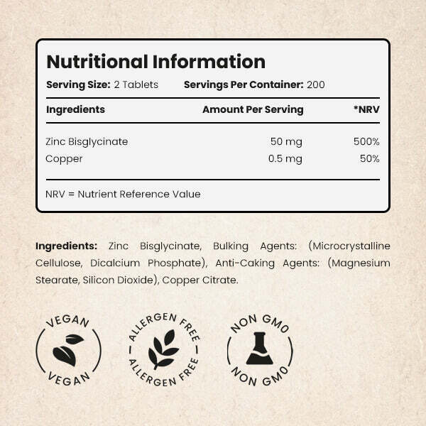 VitaBright Zinc Bisglycinate with Copper 400 tablets, UK version