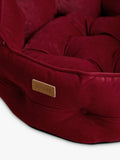 Joules Chesterfield padded pet bed in red burgundy, imported from the UK