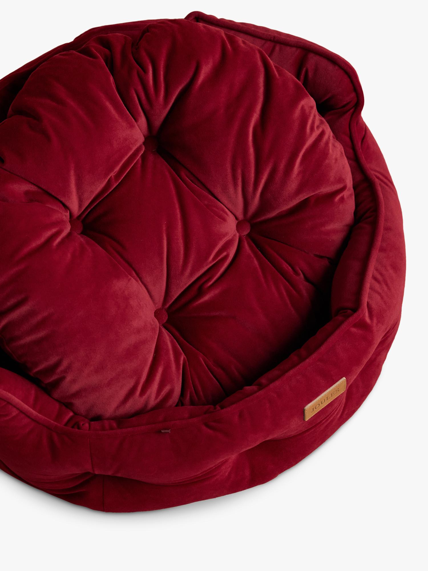 Joules Chesterfield padded pet bed in red burgundy, imported from the UK