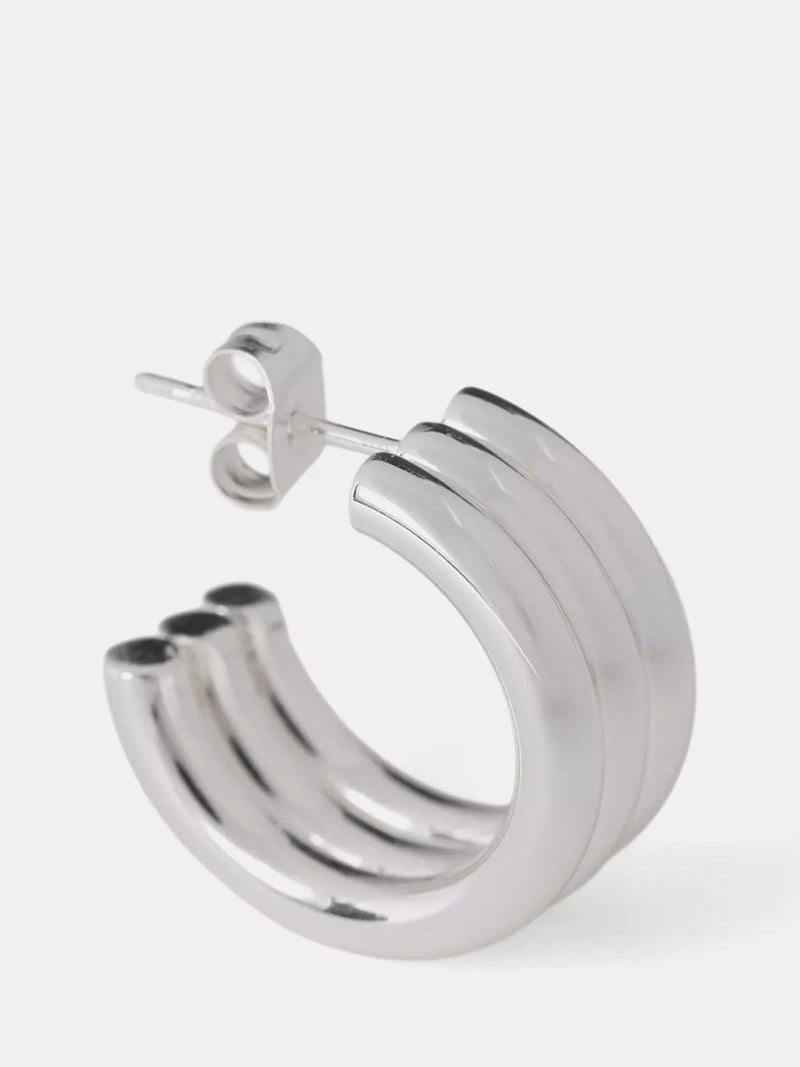 Mint Velvet silver ribbed hoop earrings 2cm, UK version