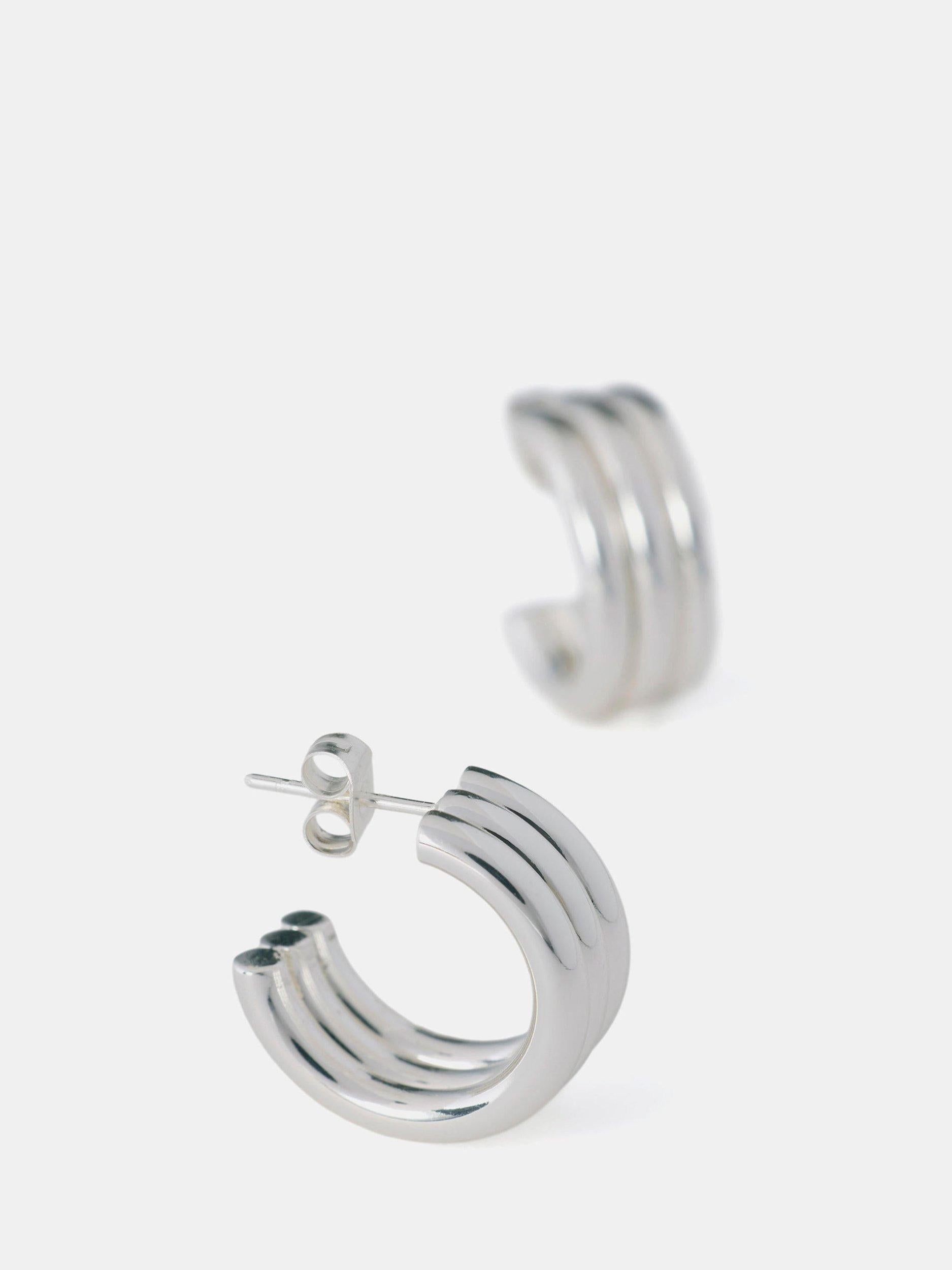 Mint Velvet silver ribbed hoop earrings 2cm, UK version