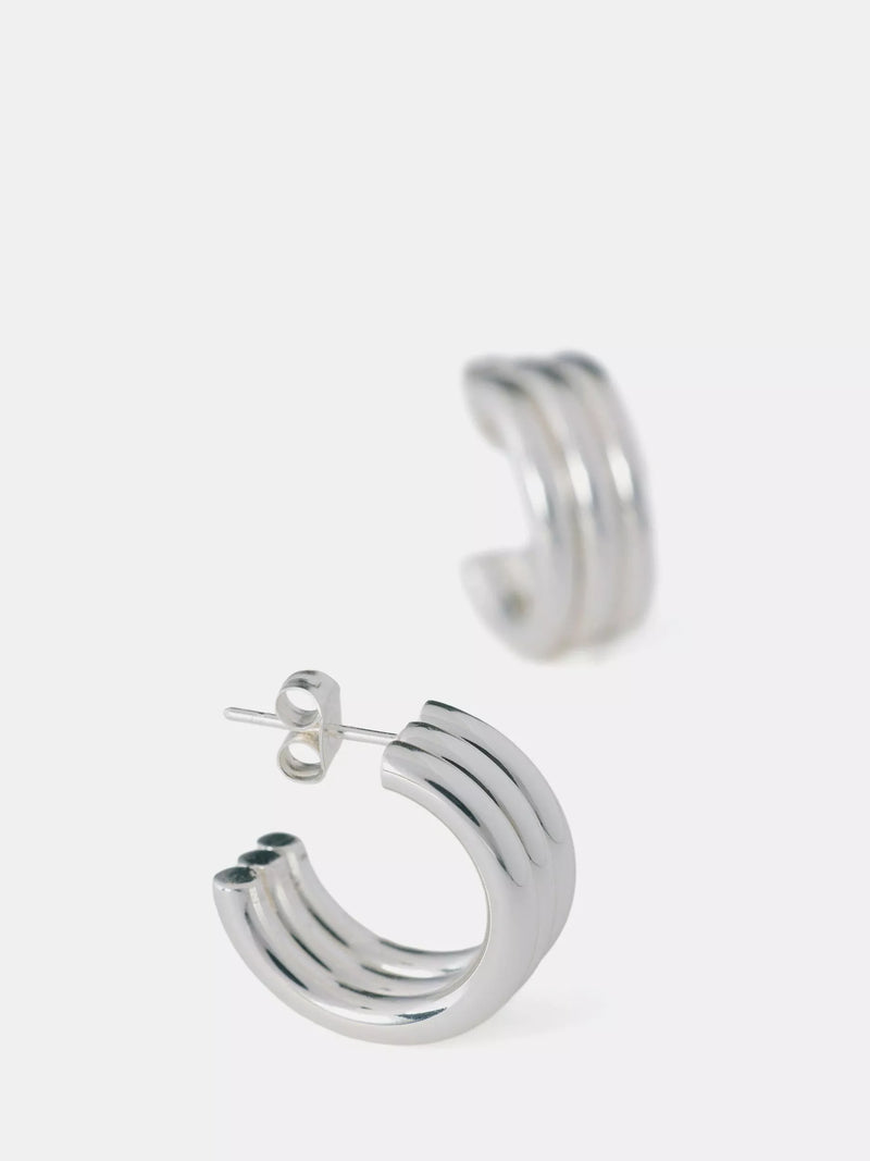 Mint Velvet silver ribbed hoop earrings 2cm, UK version