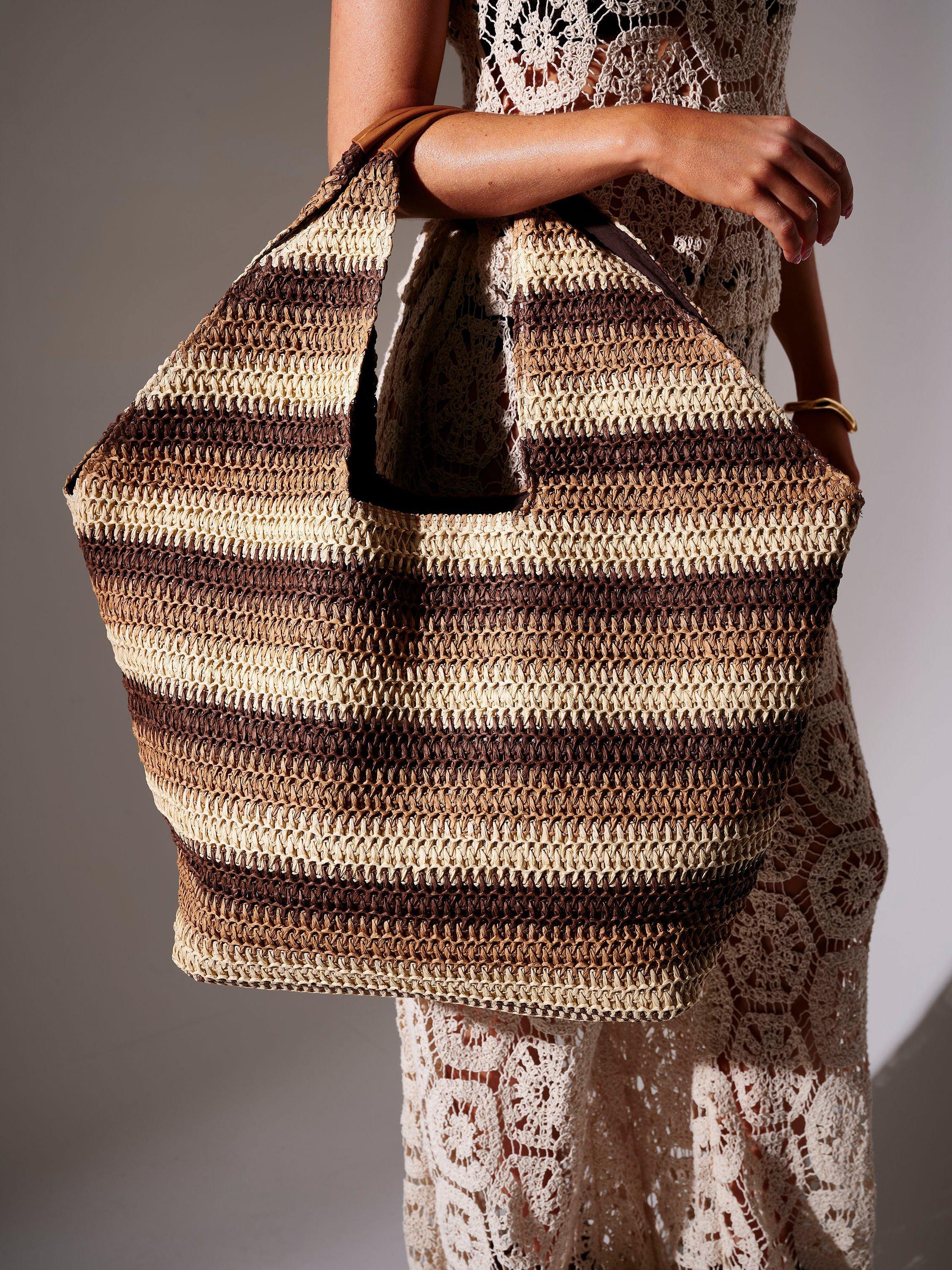 South Beach striped straw oversized tote bag, UK version