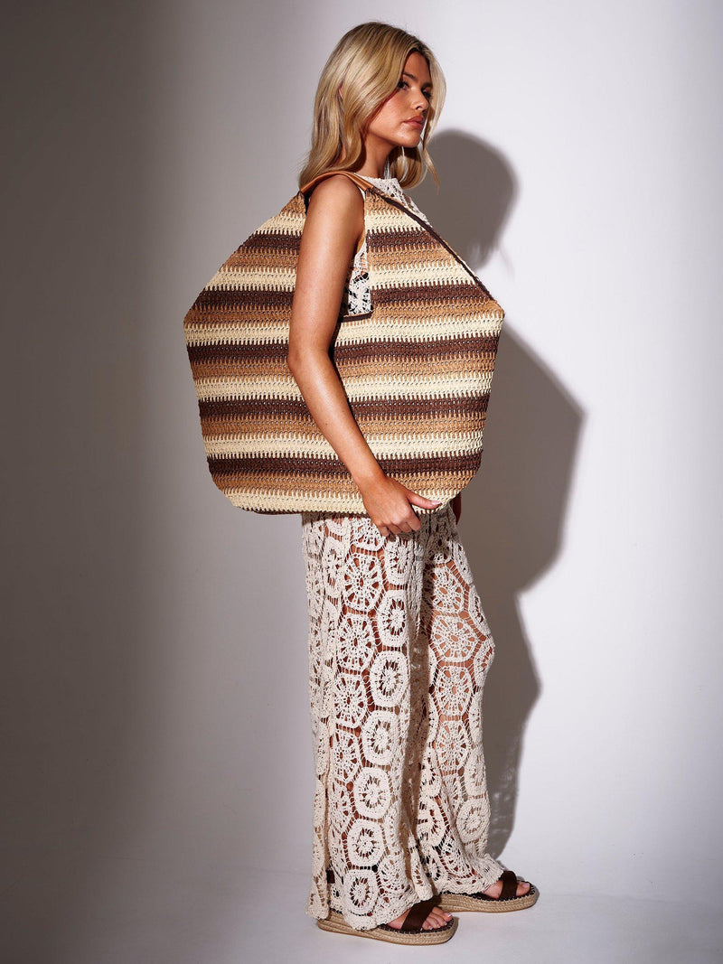 South Beach striped straw oversized tote bag, UK version