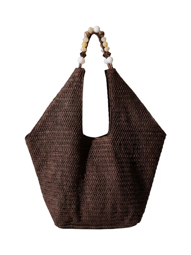 South Beach straw beaded oversized tote bag in brown - British product