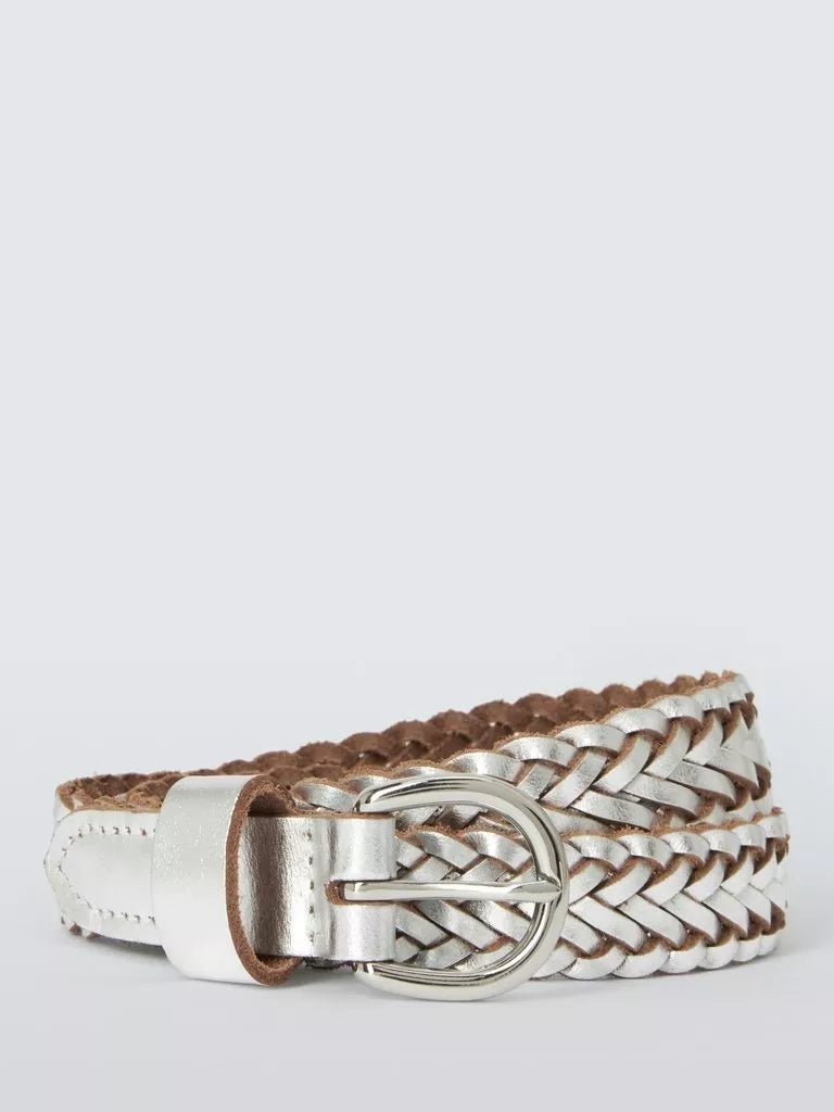 John Lewis kids' silver plaited leather belt, imported from the UK