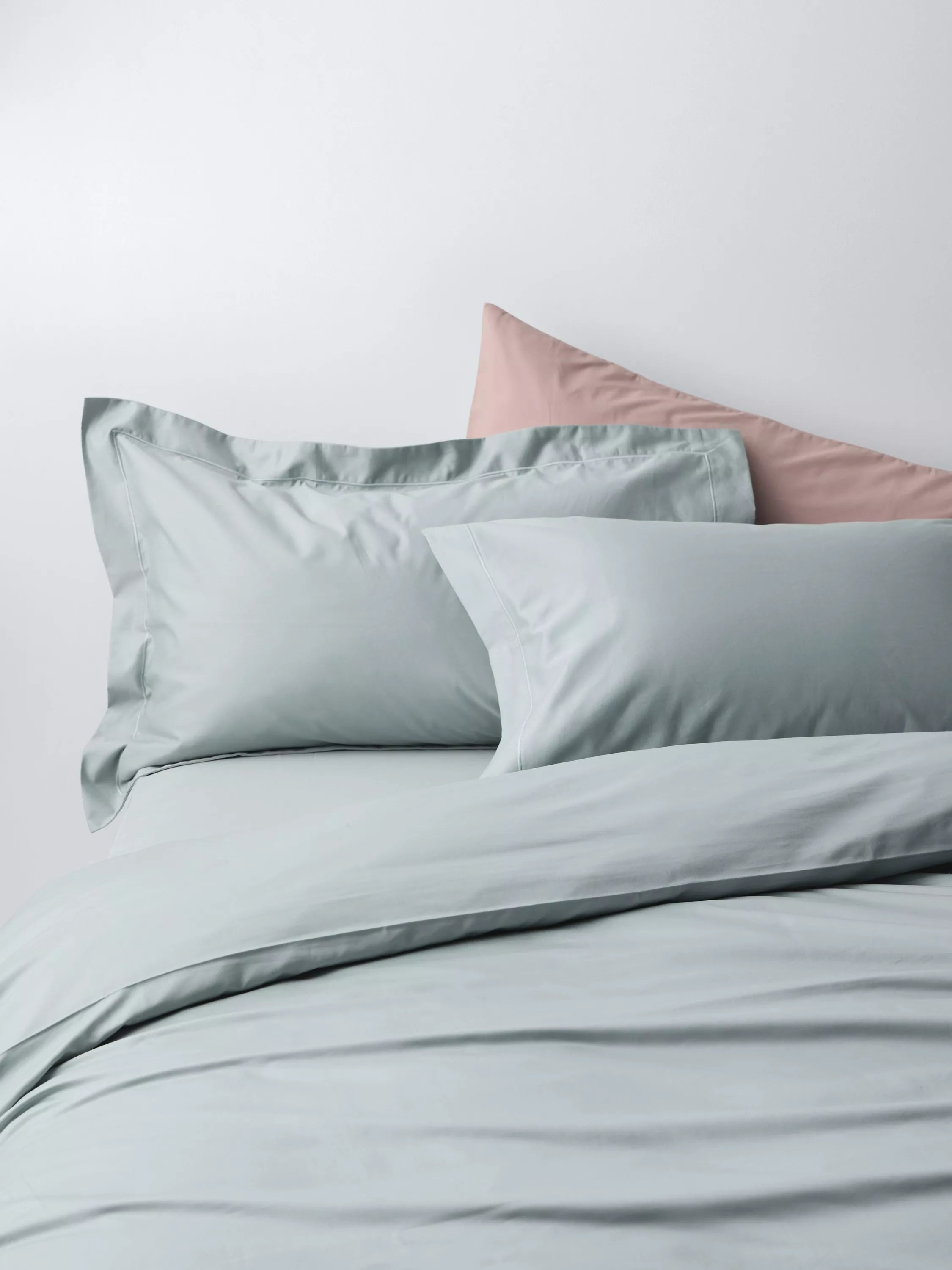 John Lewis Egyptian Cotton Sateen 600 Thread Count Bedding, Ice Blue, Standard Pillowcase, Pair