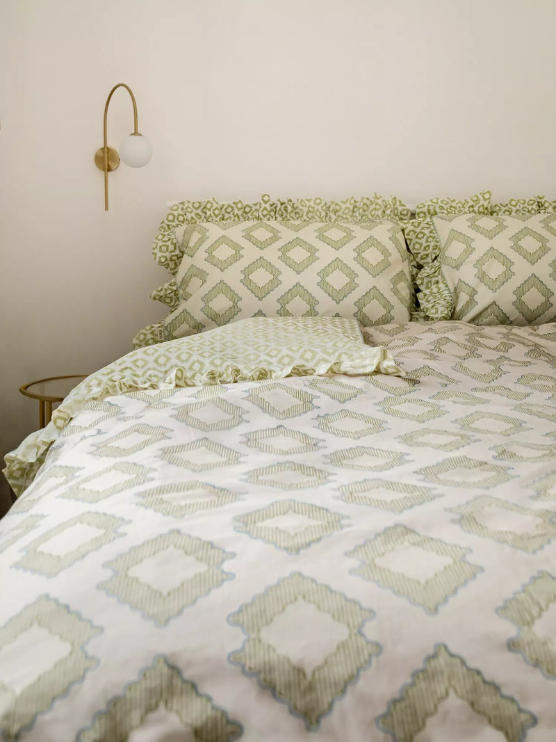 TBCo Diamond duvet cover set green double (British brand)