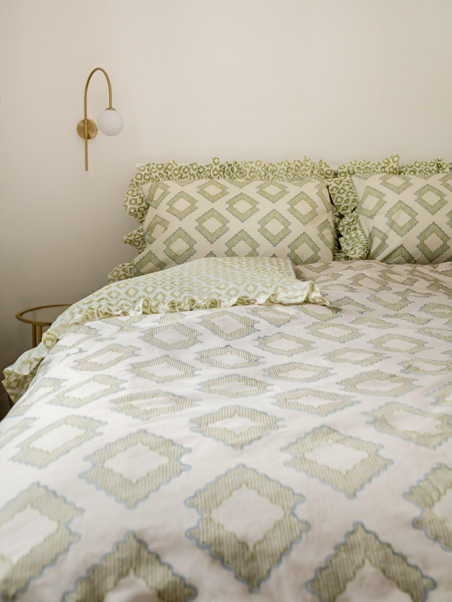 TBCo Diamond duvet cover set green double (British brand)