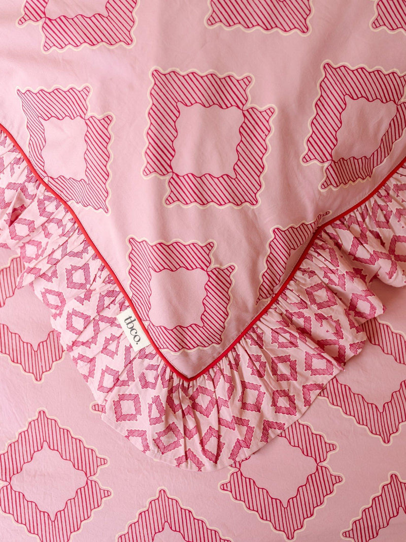 TBCo Diamond Cotton Duvet Cover Set, Pink Double - British product