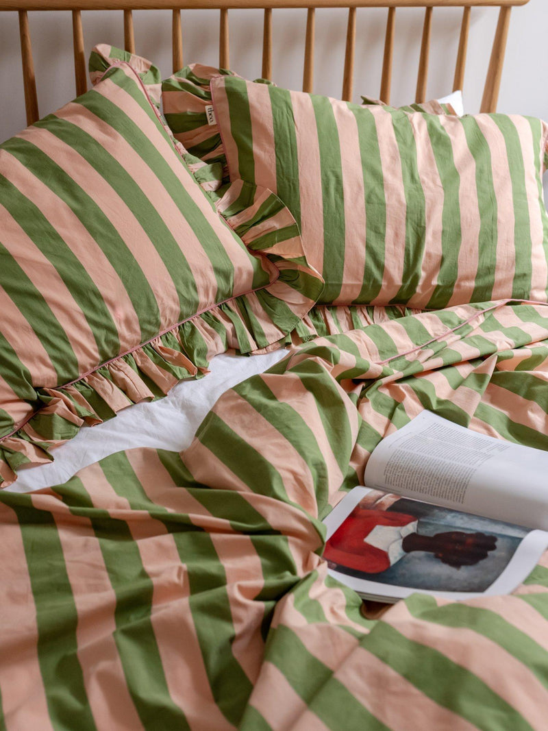 TBCo green stripe duvet cover set double, imported from the UK