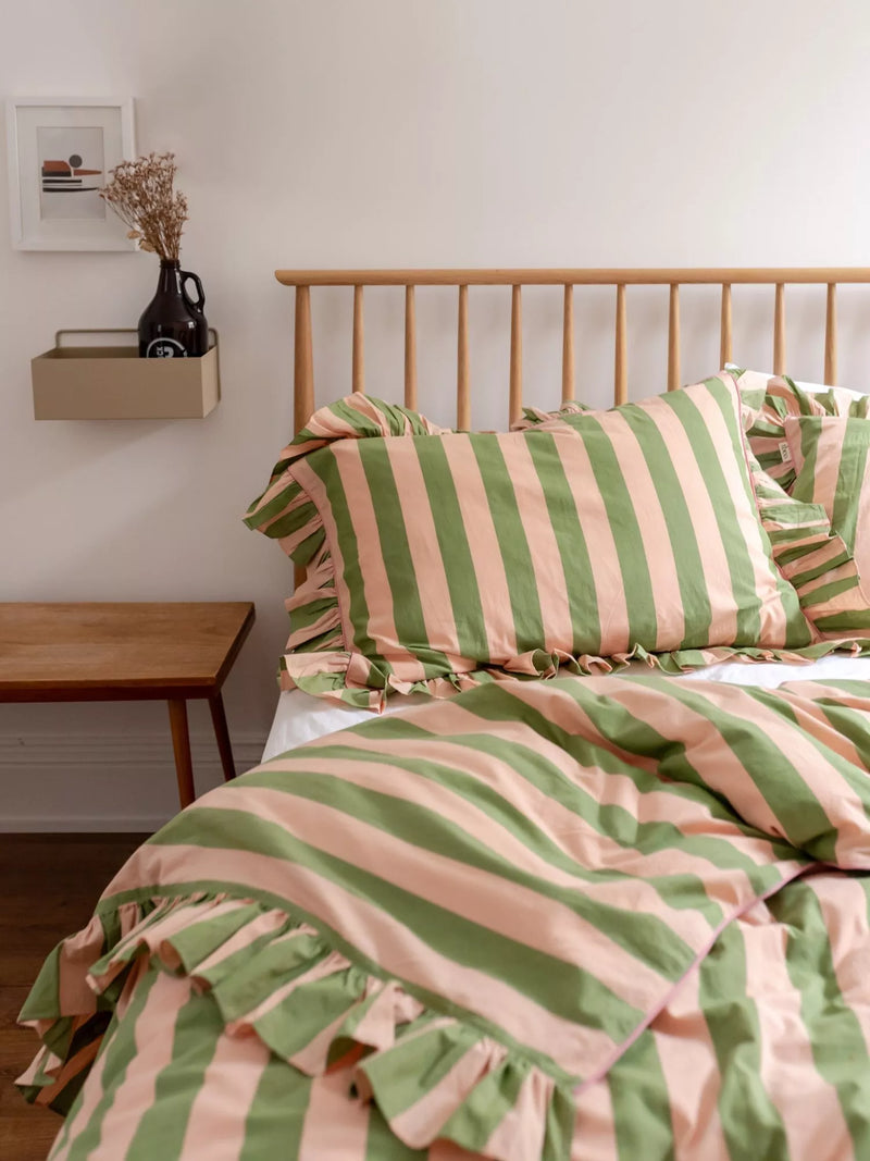 TBCo green stripe duvet cover set double, imported from the UK