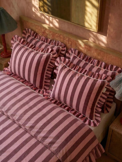 John Lewis TBCo Stripe 200 Thread Count Cotton Duvet Cover Set Pink/Burgundy Super King Size- Buy online at McGrocer