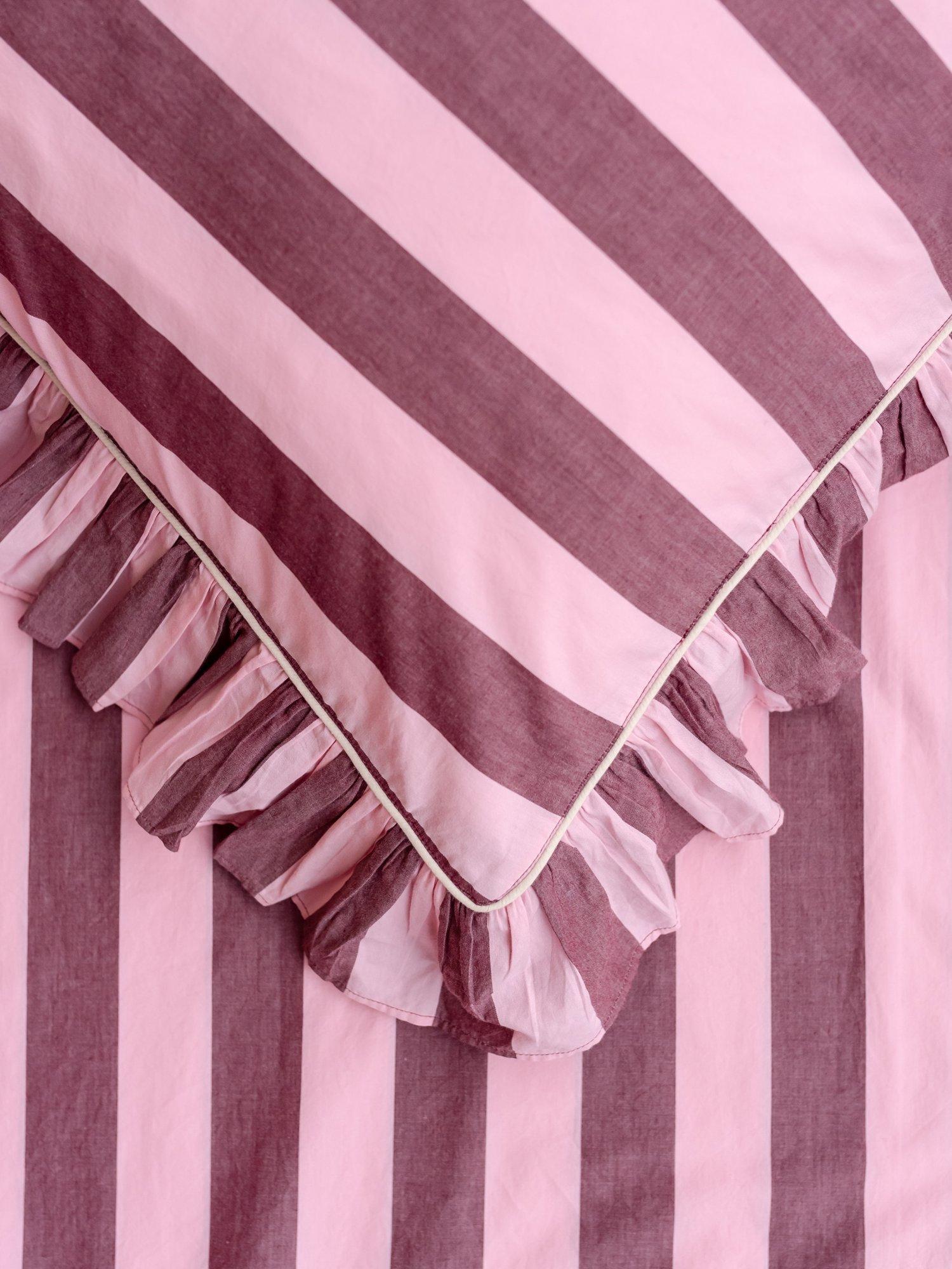 TBCo stripe duvet cover set pink burgundy super king, UK version