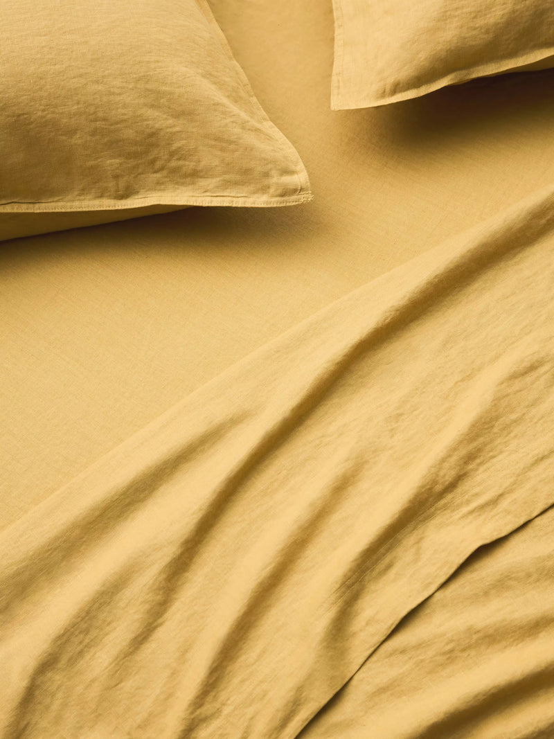John Lewis Washed Linen Double Flat Sheet, Ochre Yellow