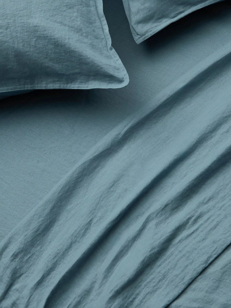 John Lewis Washed Linen Double Flat Sheet, Nordic Blue