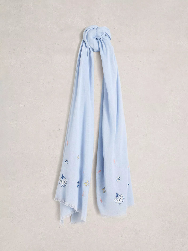 White Stuff embroidered scarf light blue, imported from the UK