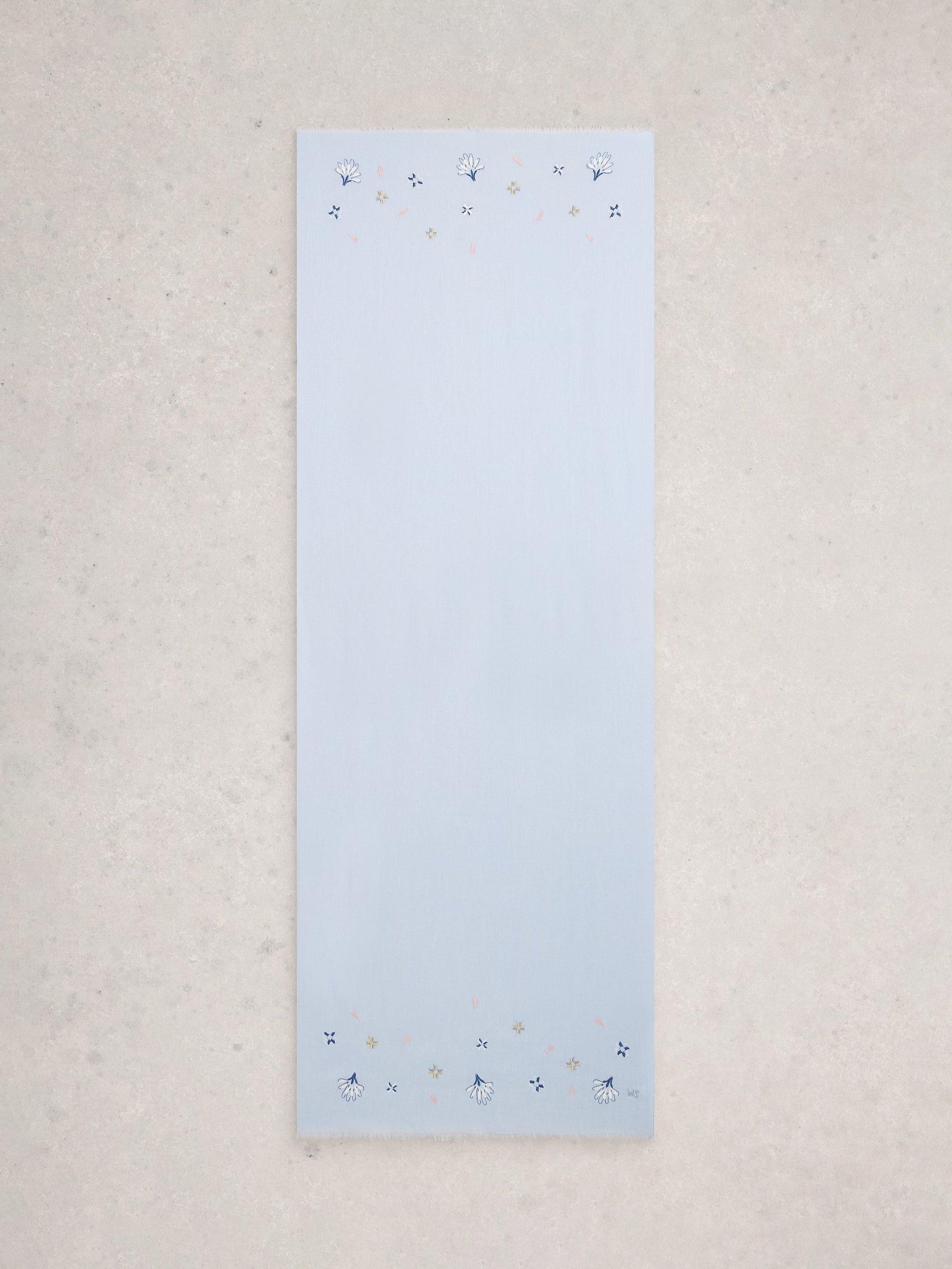 White Stuff embroidered scarf light blue, imported from the UK