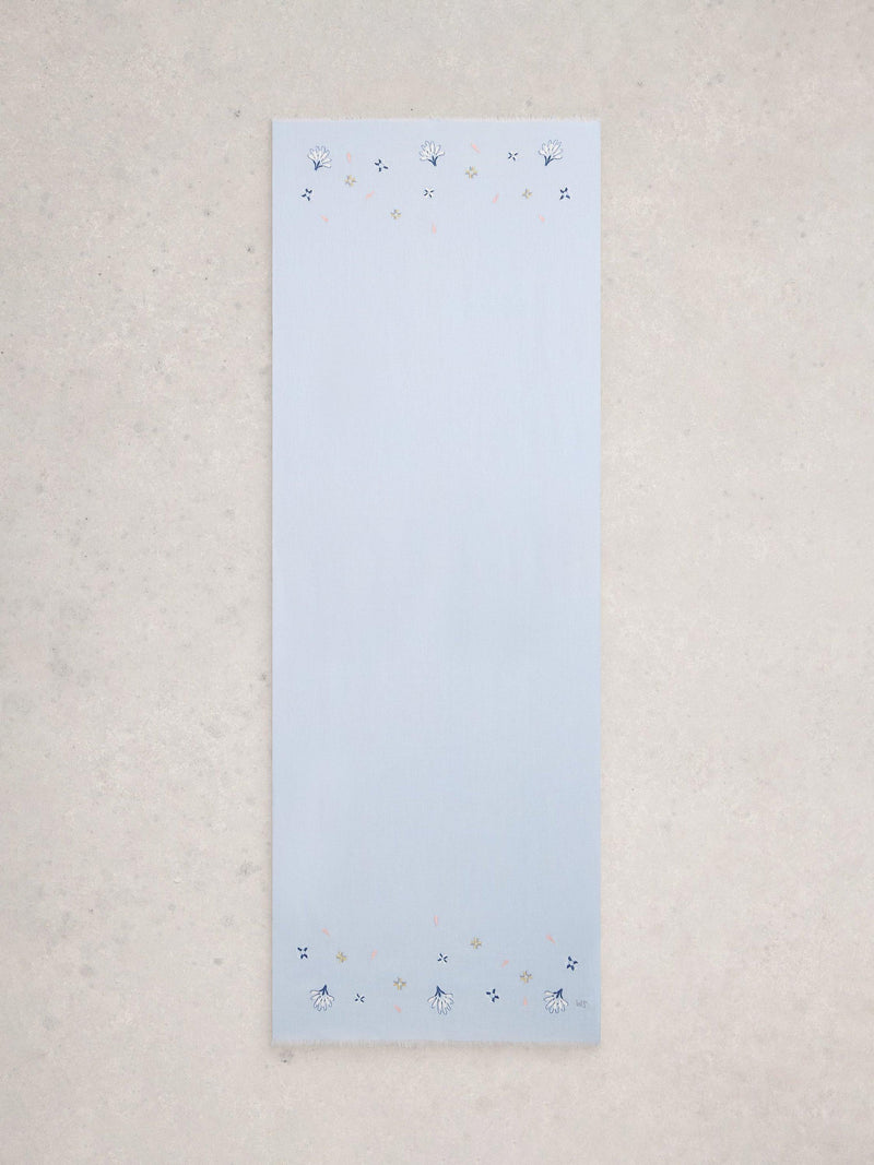 White Stuff embroidered scarf light blue, imported from the UK