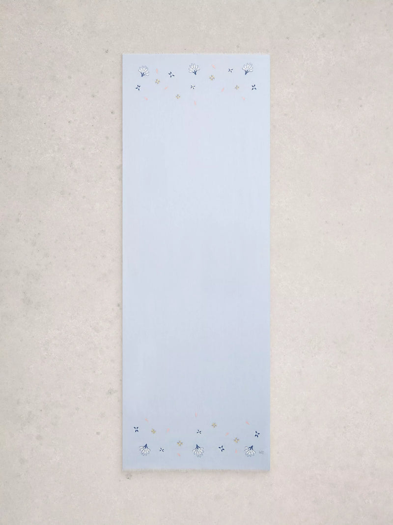 White Stuff embroidered scarf light blue, imported from the UK