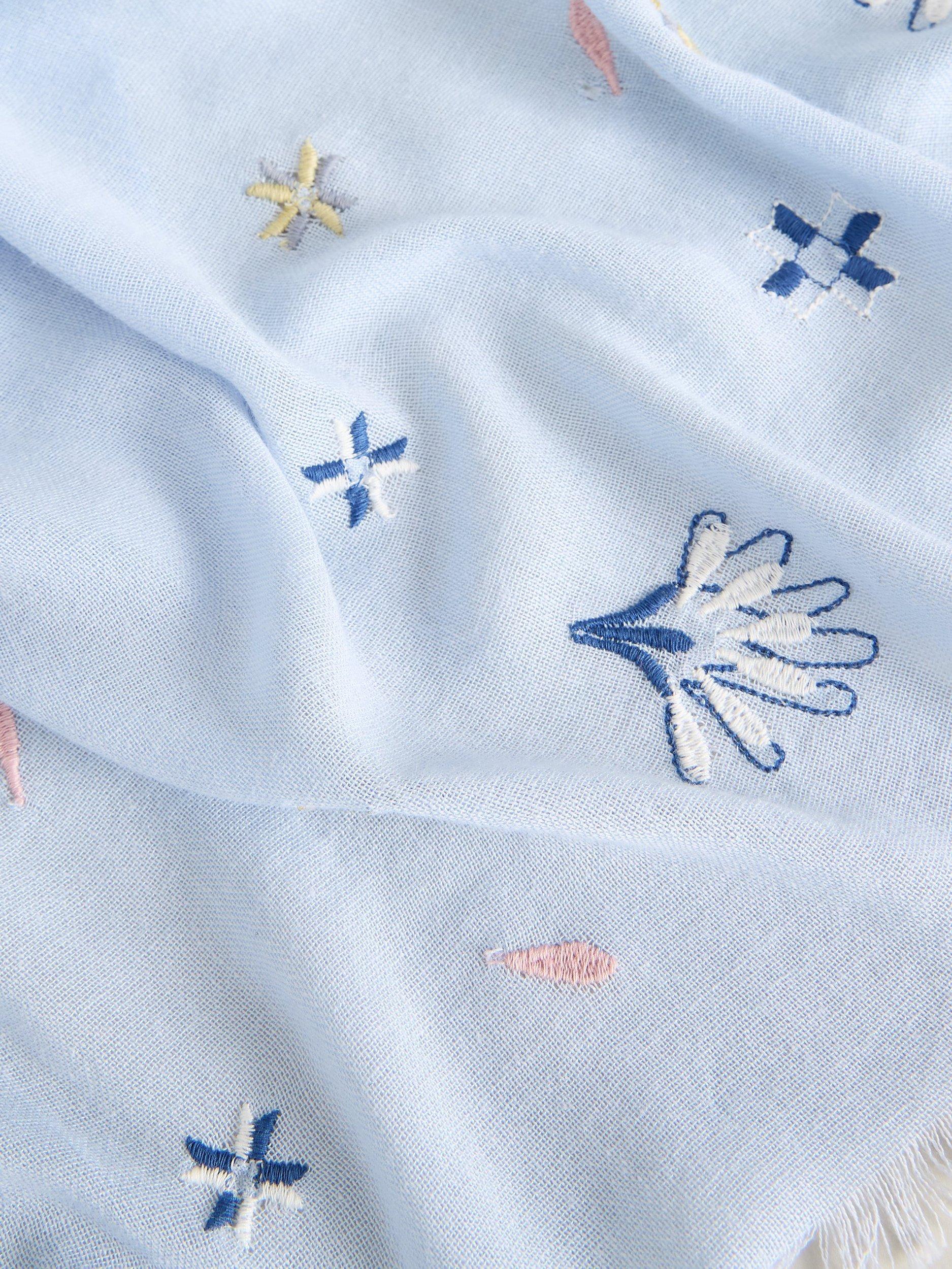 White Stuff embroidered scarf light blue, imported from the UK