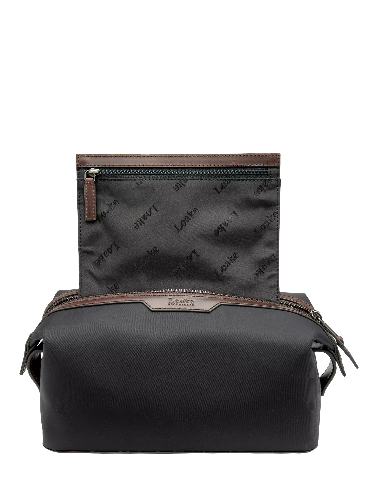 Loake Welland wash bag black nylon leather trim, UK version