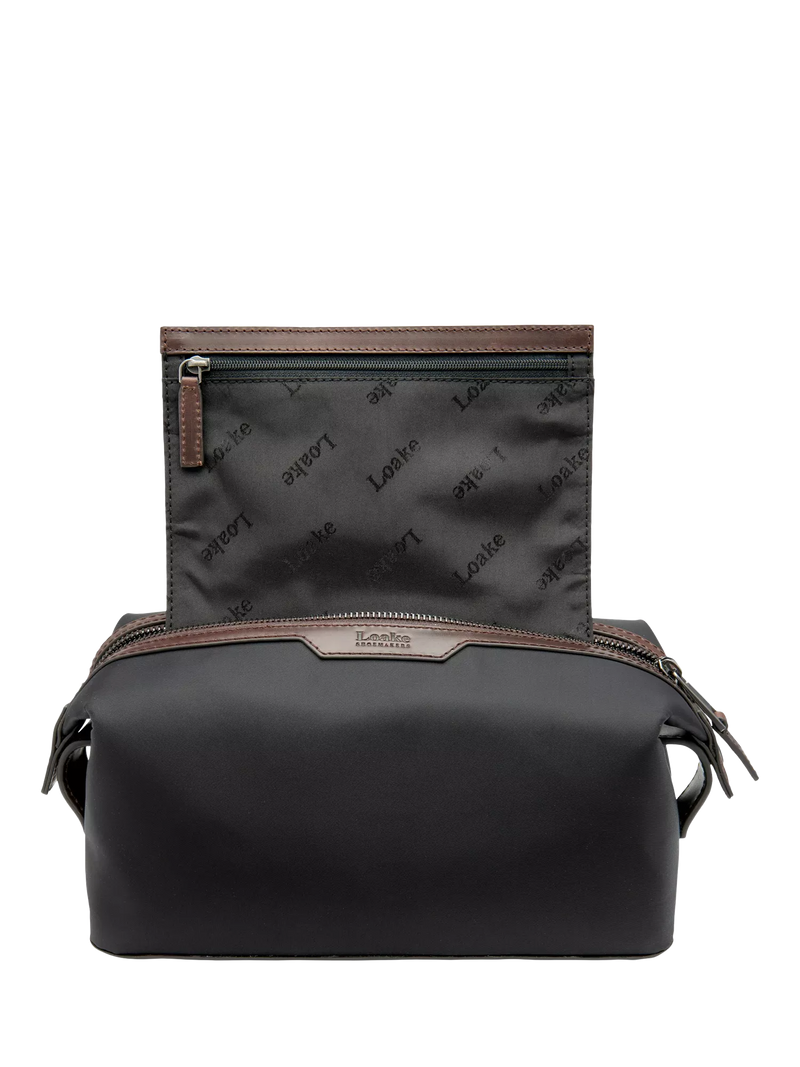Loake Welland wash bag black nylon leather trim, UK version