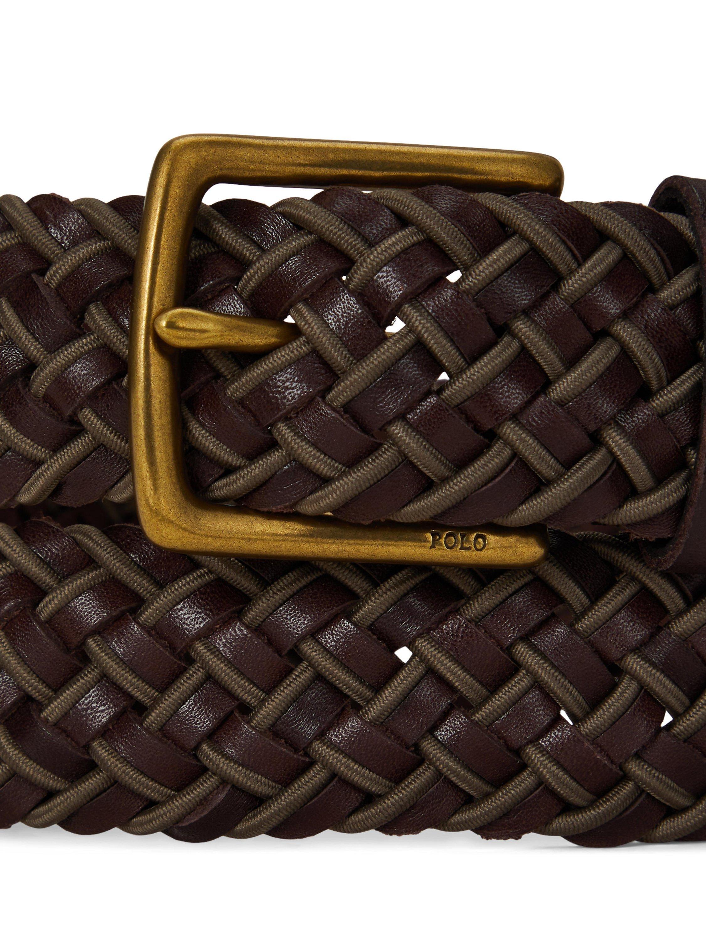 Ralph Lauren braided leather belt in brown, imported from the UK