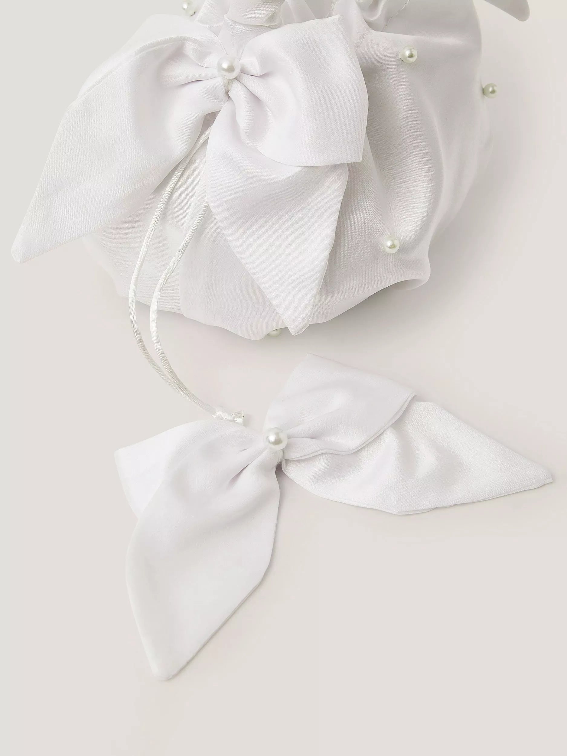 Monsoon kids' pearl bag and hair bow set white, imported from the UK