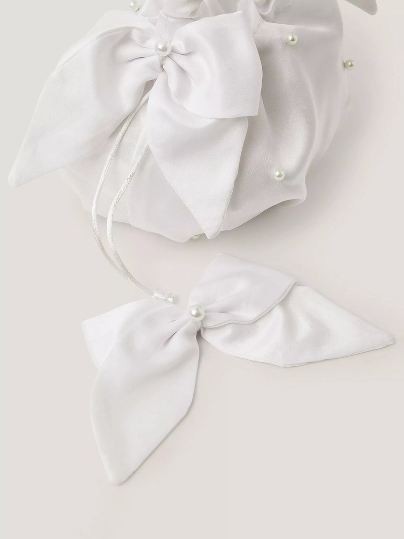 Monsoon kids' pearl bag and hair bow set white, imported from the UK