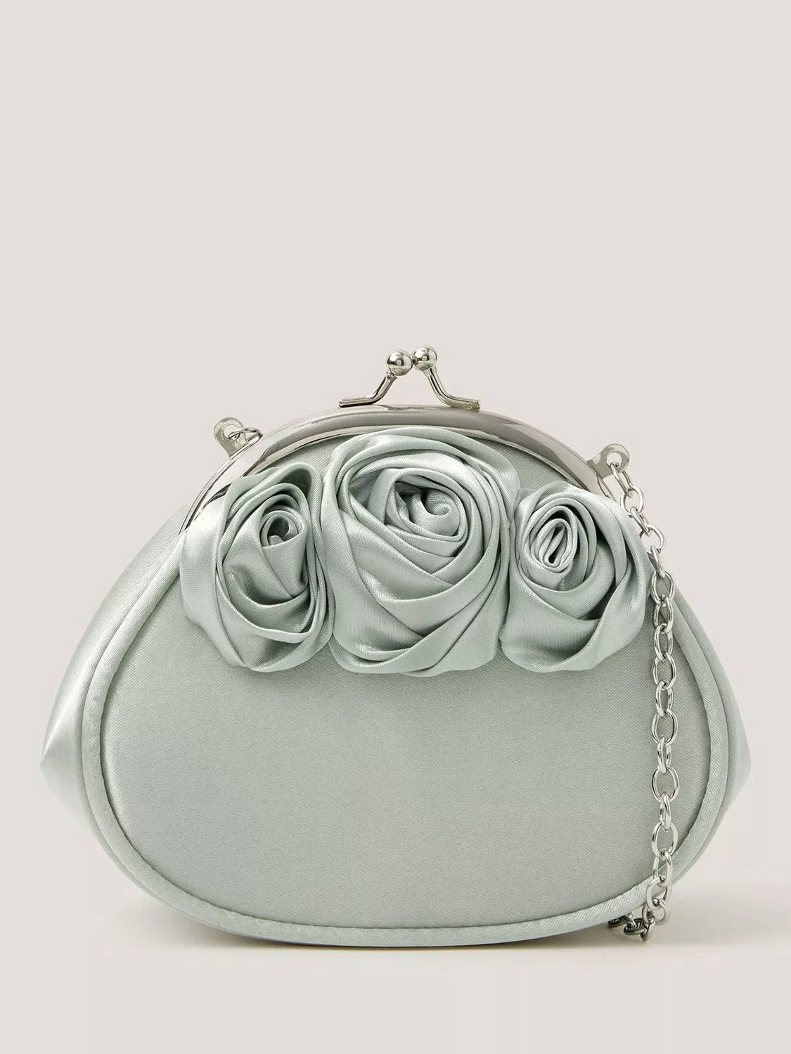 Monsoon kids' satin bag in sage with rose applique, UK version