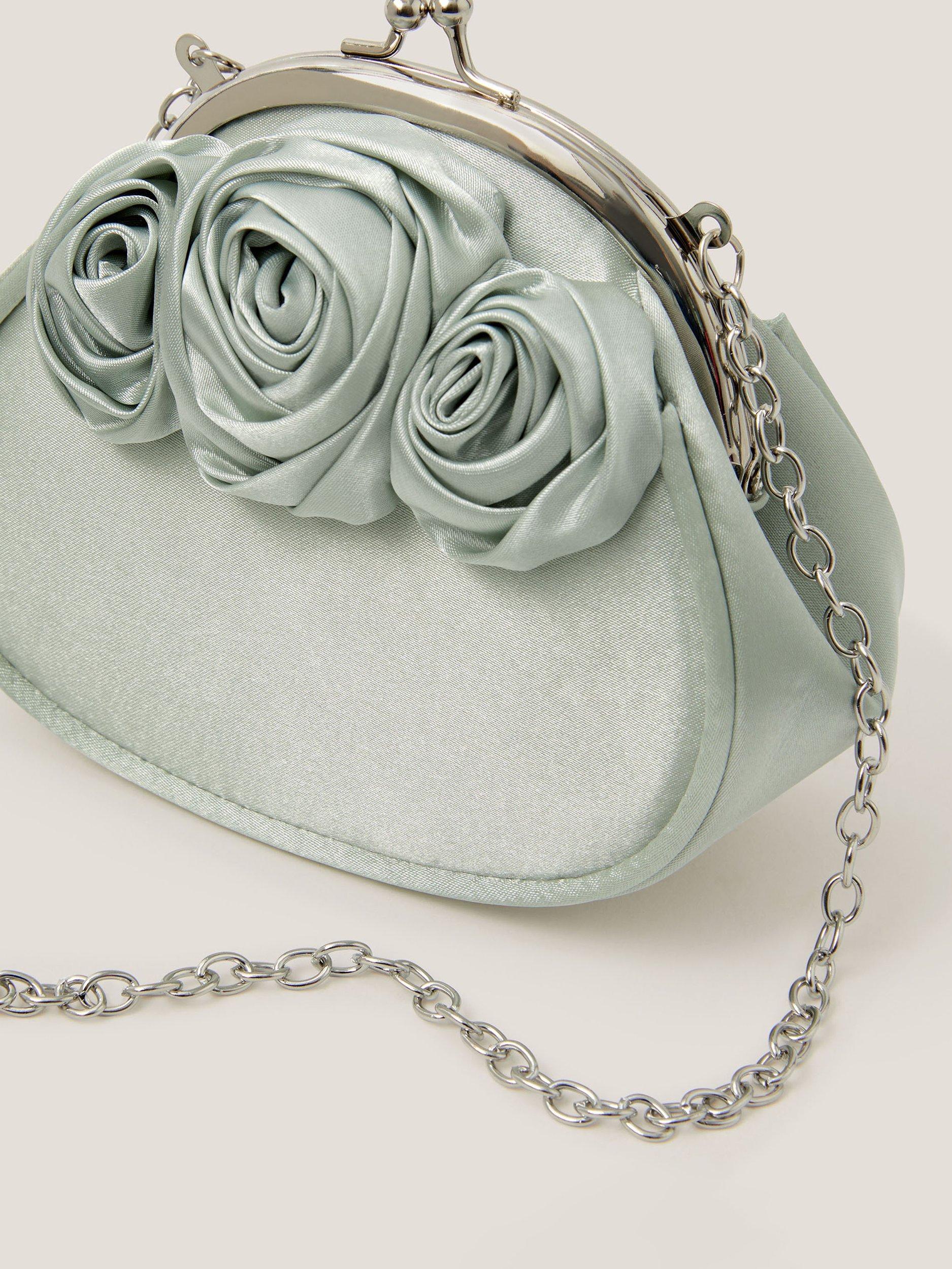Monsoon kids' satin bag in sage with rose applique, UK version