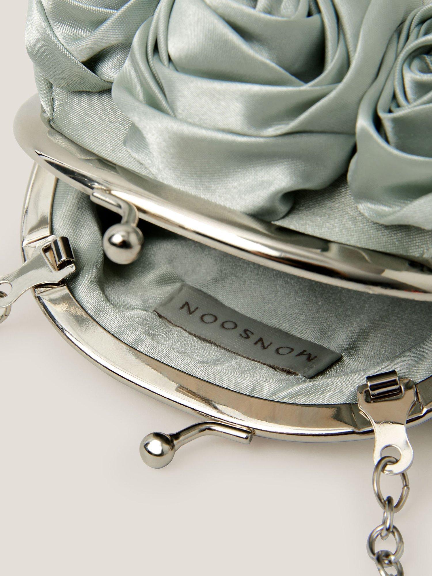 Monsoon kids' satin bag in sage with rose applique, UK version