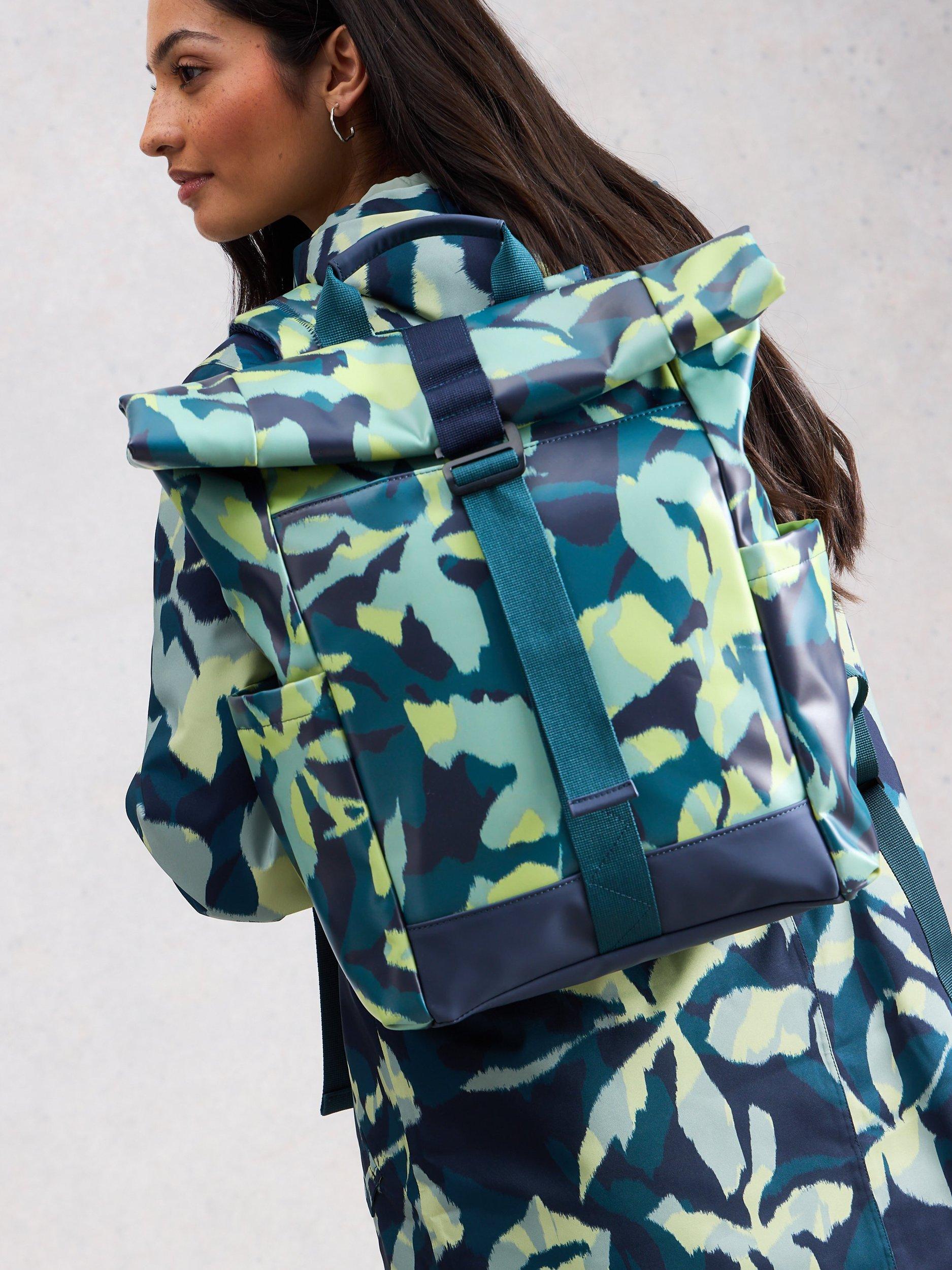 White Stuff Alex Abstract roll top backpack in blue - British product