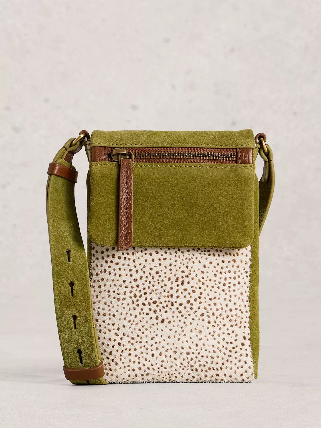 White Stuff Tiggy suede crossbody bag green, imported from the UK