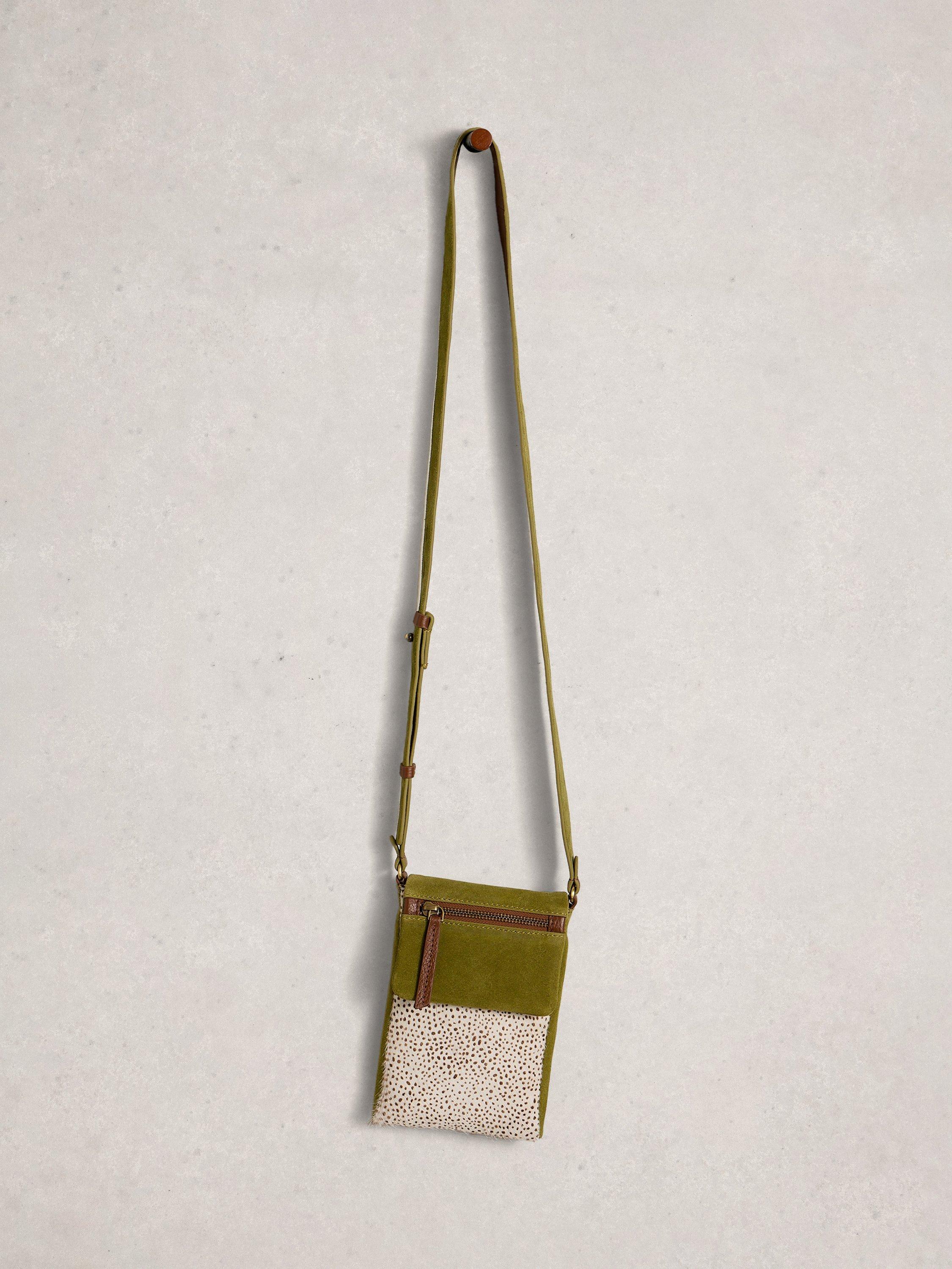 White Stuff Tiggy suede crossbody bag green, imported from the UK