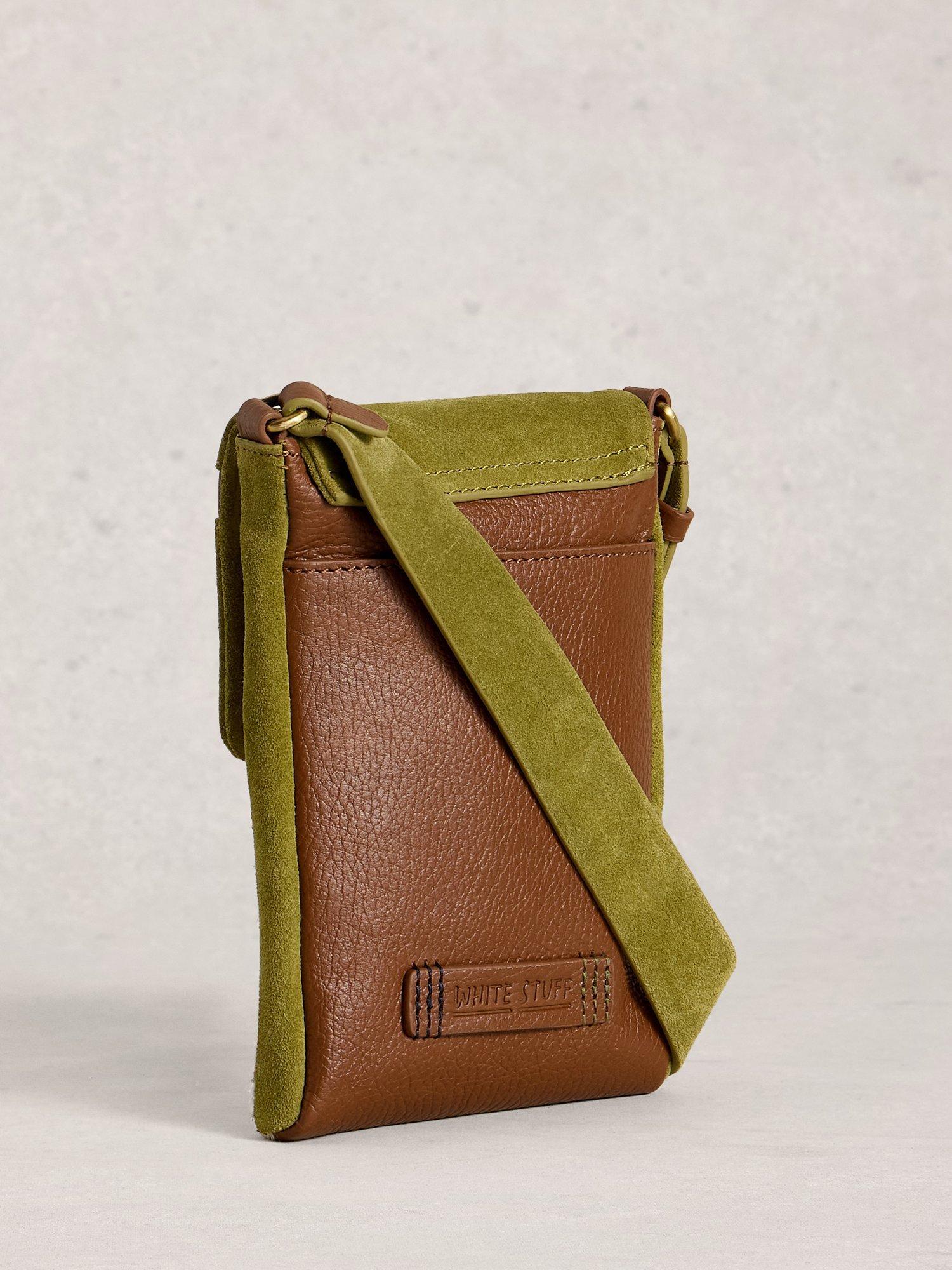White Stuff Tiggy suede crossbody bag green, imported from the UK