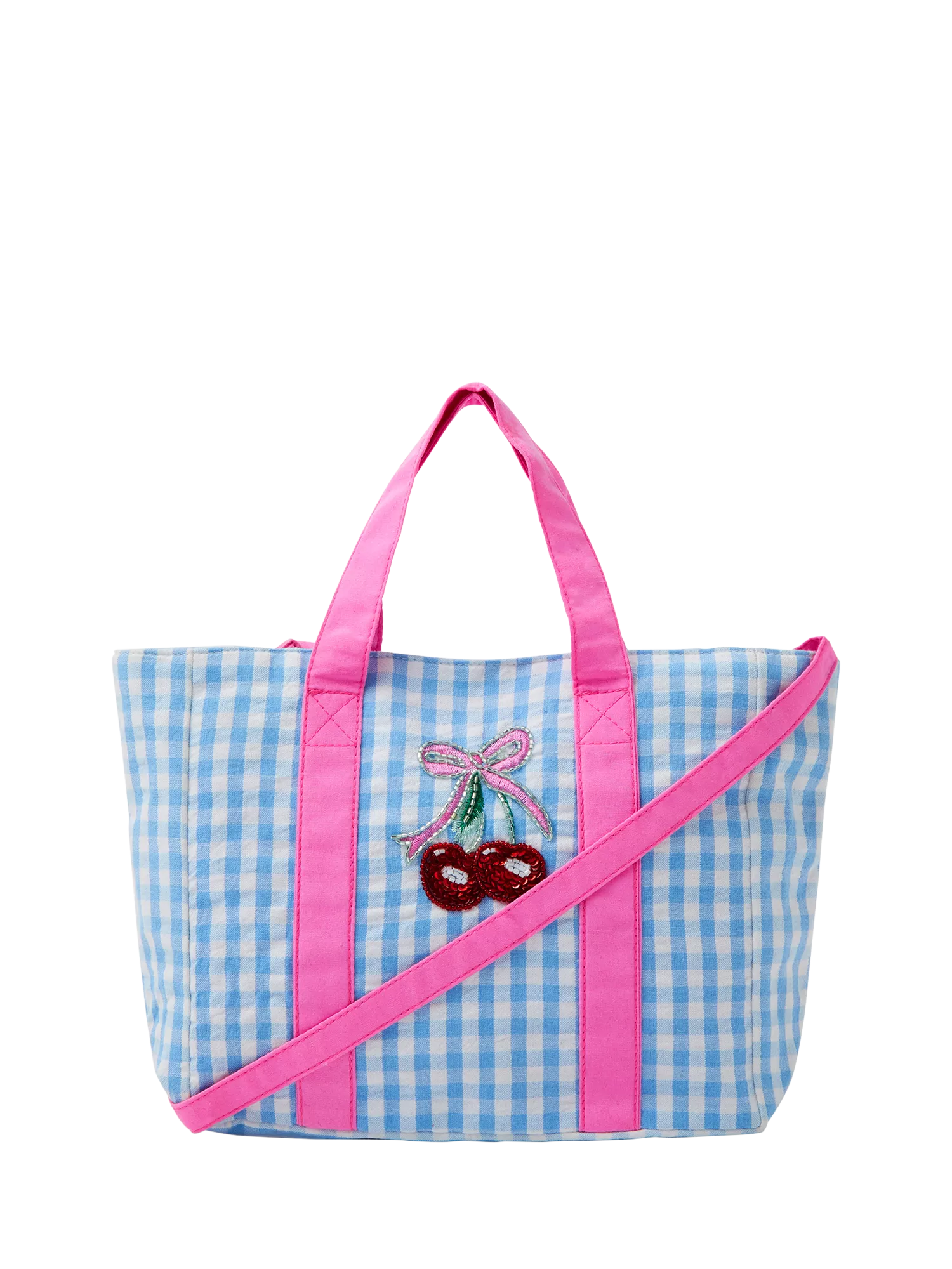 Angels by Accessorize mini cherry gingham tote bag blue (British brand)
