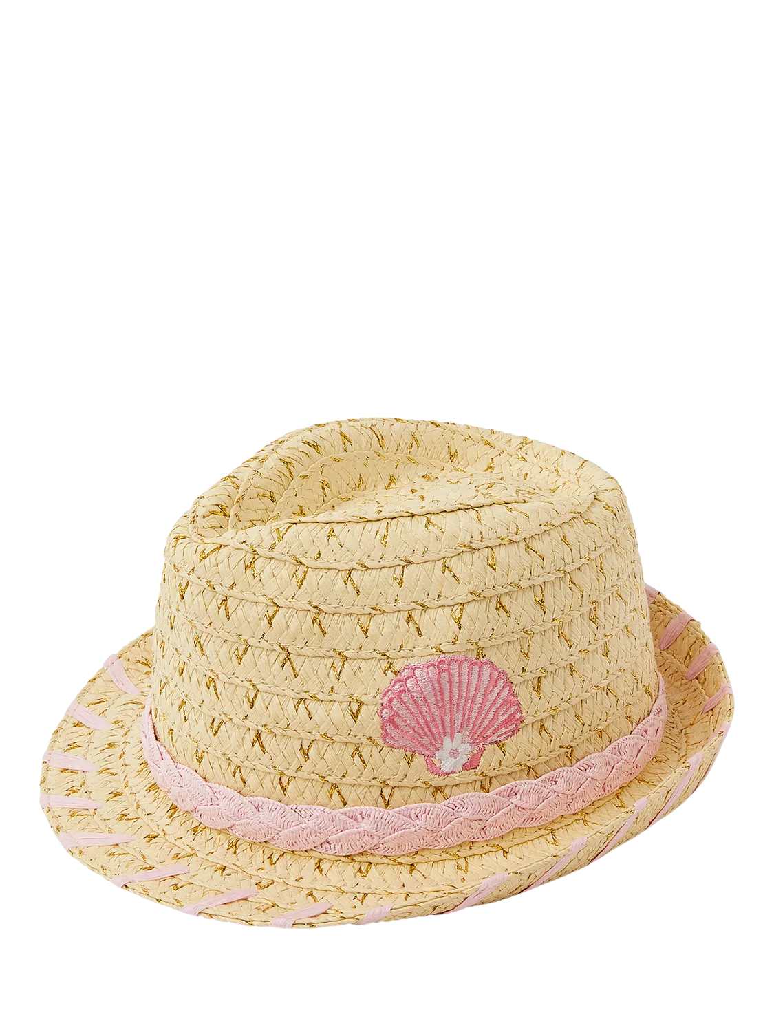 Angels by Accessorize kids straw trilby hat with seashell embroidery - British product