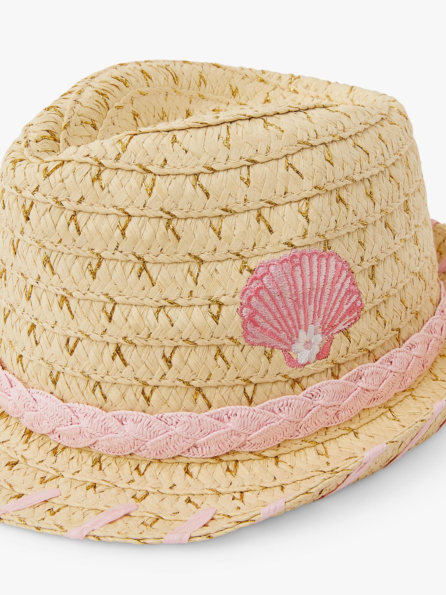Angels by Accessorize kids straw trilby hat with seashell embroidery - British product