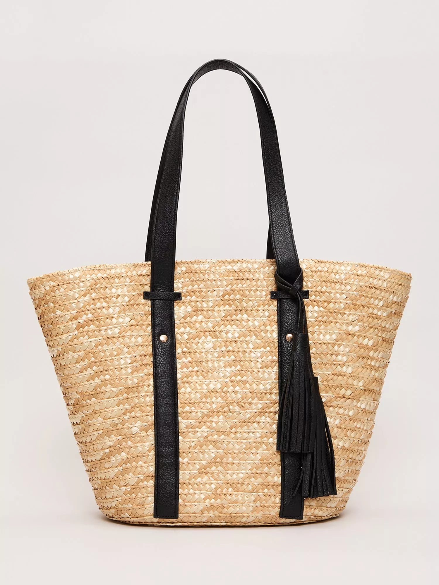Phase Eight neutral straw shopper bag with contrast strap (British brand)
