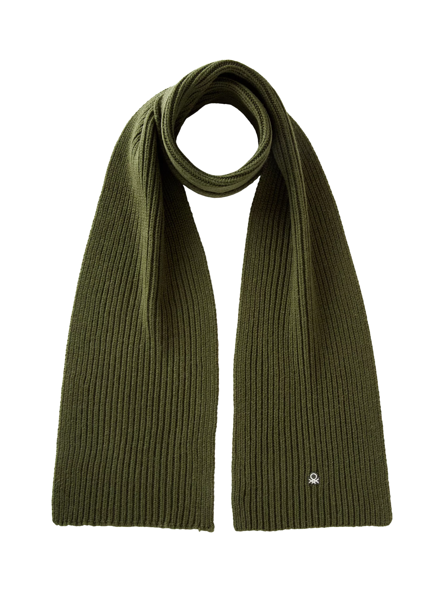 Benetton Wool Blend Knitted Scarf, Dark Green