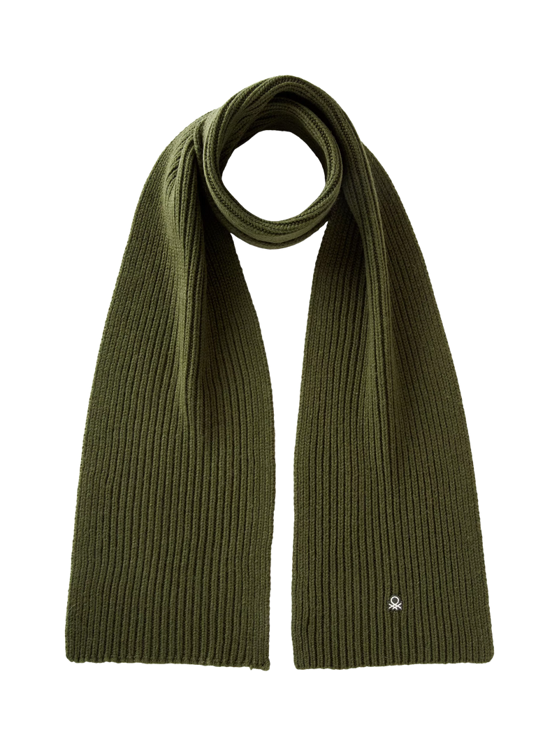 Benetton Wool Blend Knitted Scarf, Dark Green