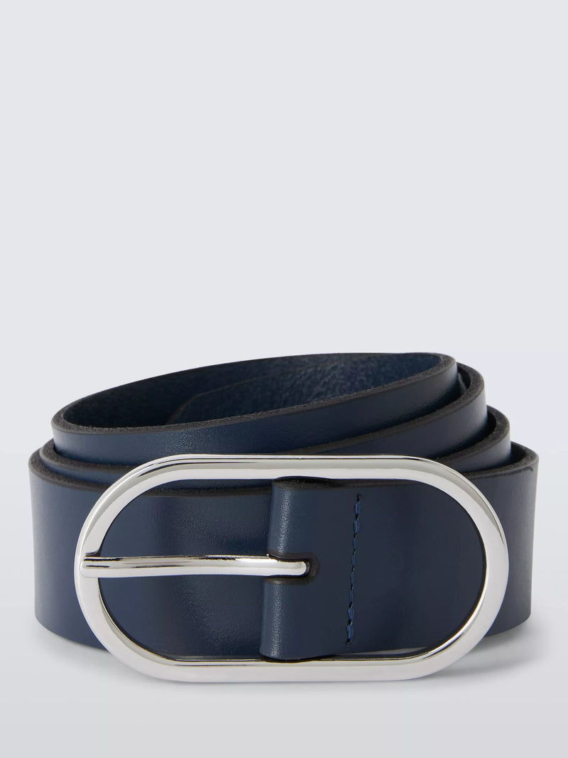 John Lewis leather belt navy silver, imported from the UK