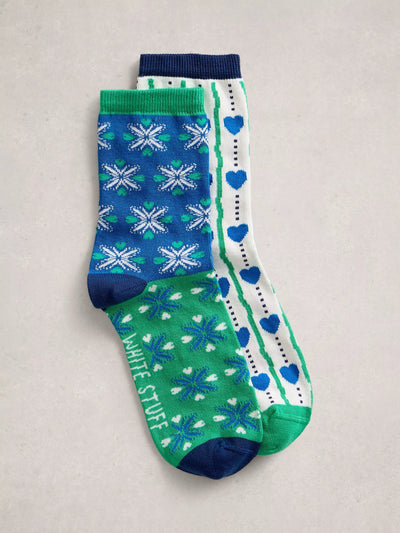 John Lewis White Stuff Heart Print Ankle Socks, Pack of 2, Blue/Multi- Buy online at McGrocer