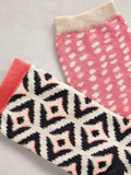 White Stuff geo print ankle socks pack of 2 pink multi (British brand)